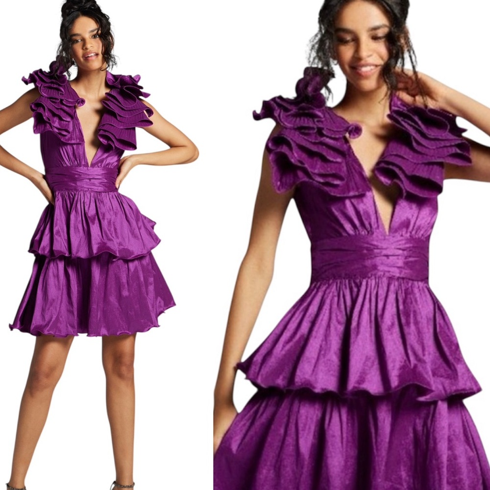 Gabrielle Union Rosette Ruffle Dress in Precious Plum Size Medium
